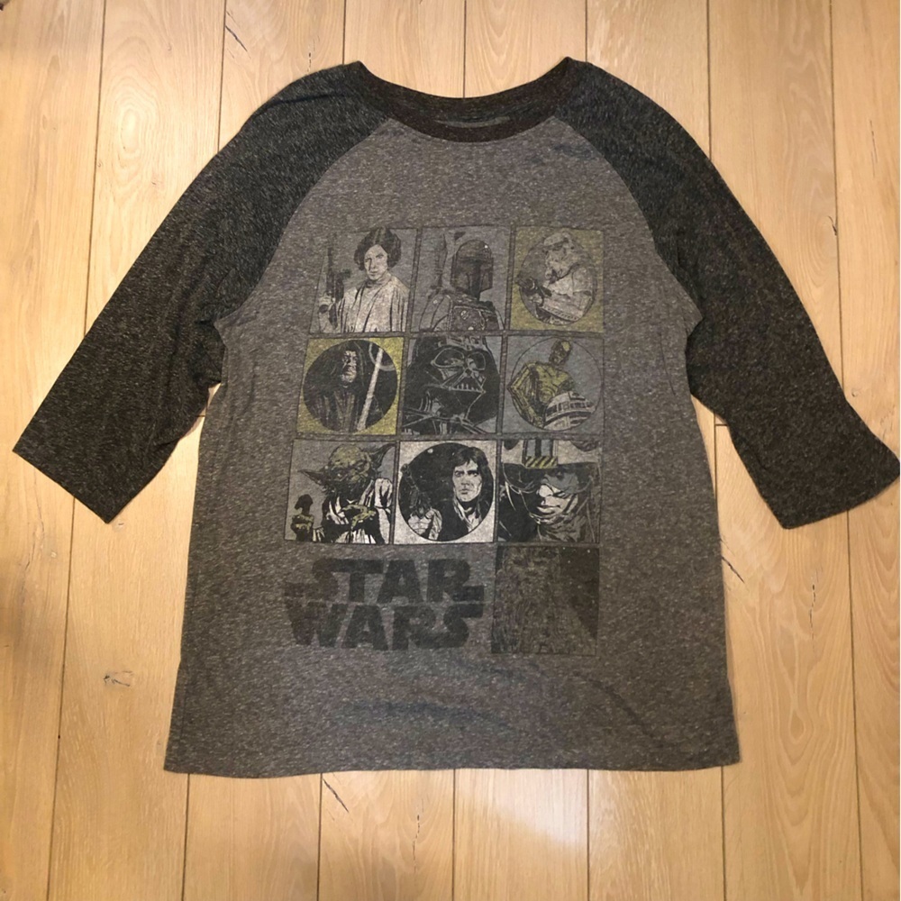 Philcos Star Wars Raglan 3/4 Long Sleeve T Shirt in Black & Gray Size L